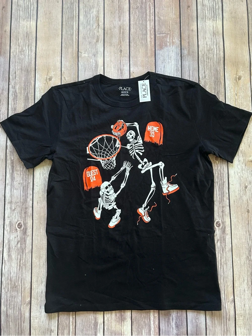 NWT The Children's Place Black Tee with Basketball Skeletons